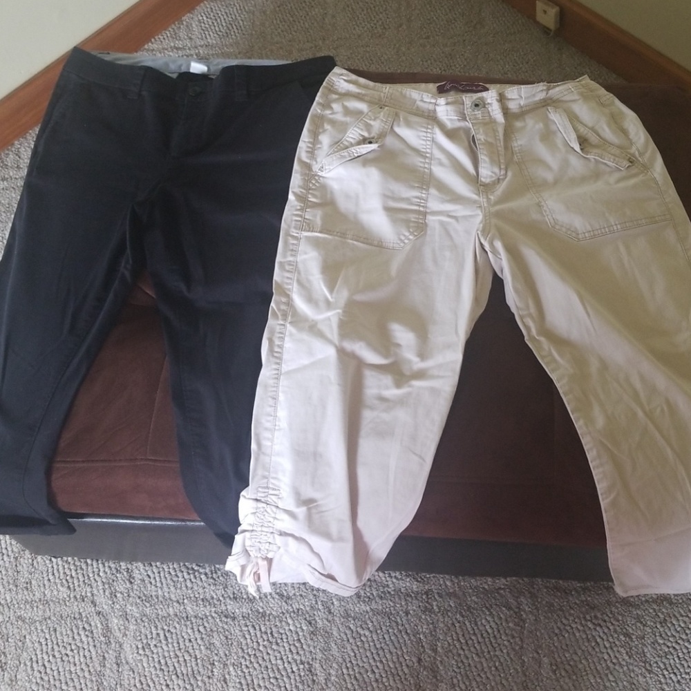 2 pairs of capris. Black and khaki
